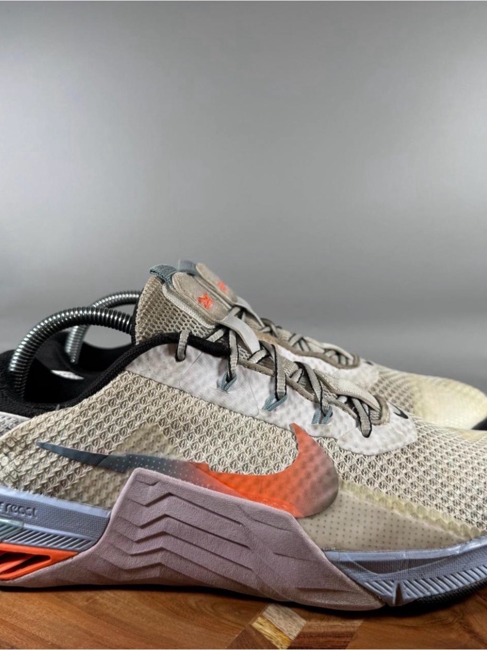 Nike Women's Beige Mesh Sneakers with Orange Swoosh